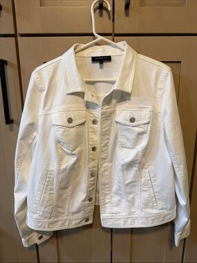 Talbots White Cotton Denim Jacket with Button Front
